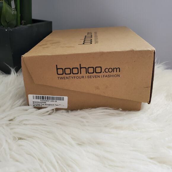 Boohoo Black Pointed Toe Slingback Strappy Heels 8 - Picture 9 of 9